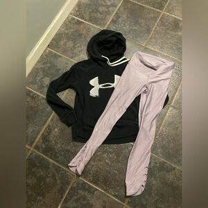 Under Armour Black Hoodie and Purple Leggings Set Women’s Size XS